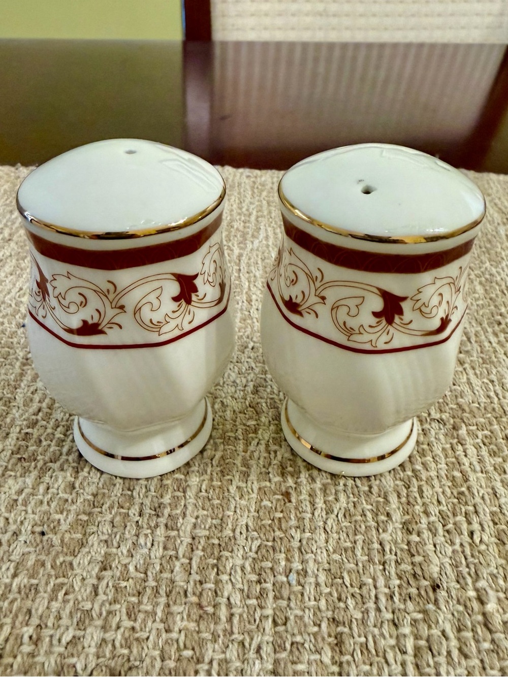 Vintage Ceramic Salt and Pepper Shakers with Gold Trim